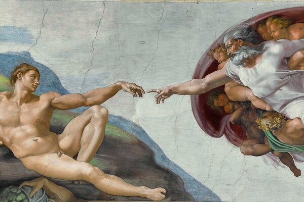The Creation of Adam. Painting by Michelangelo.